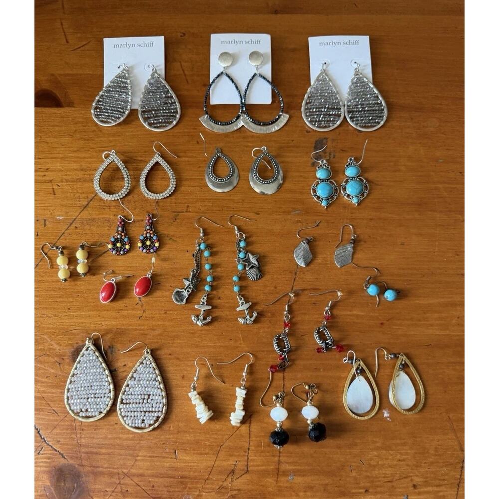 Mixed Dangle Earrings Lot Gold Silver Beaded Statement Marilyn Schiff Jewelry Lo